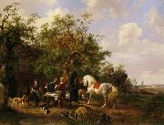 Wouterus Verschuur Compagny with horses and dogs at an inn Spain oil painting artist